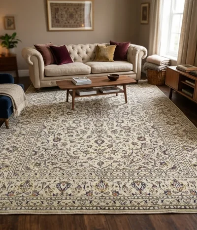 Persian Handmade Nain carpet, Size: 358 x 256 cm, Refurbished, Natural wool, vegetable dye, R22 000 valuation certificate.