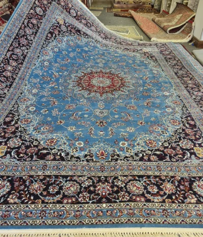 Persian Isfahan carpet, Size: 350 x 250 cm, 700 knots polyester quality, machine made.