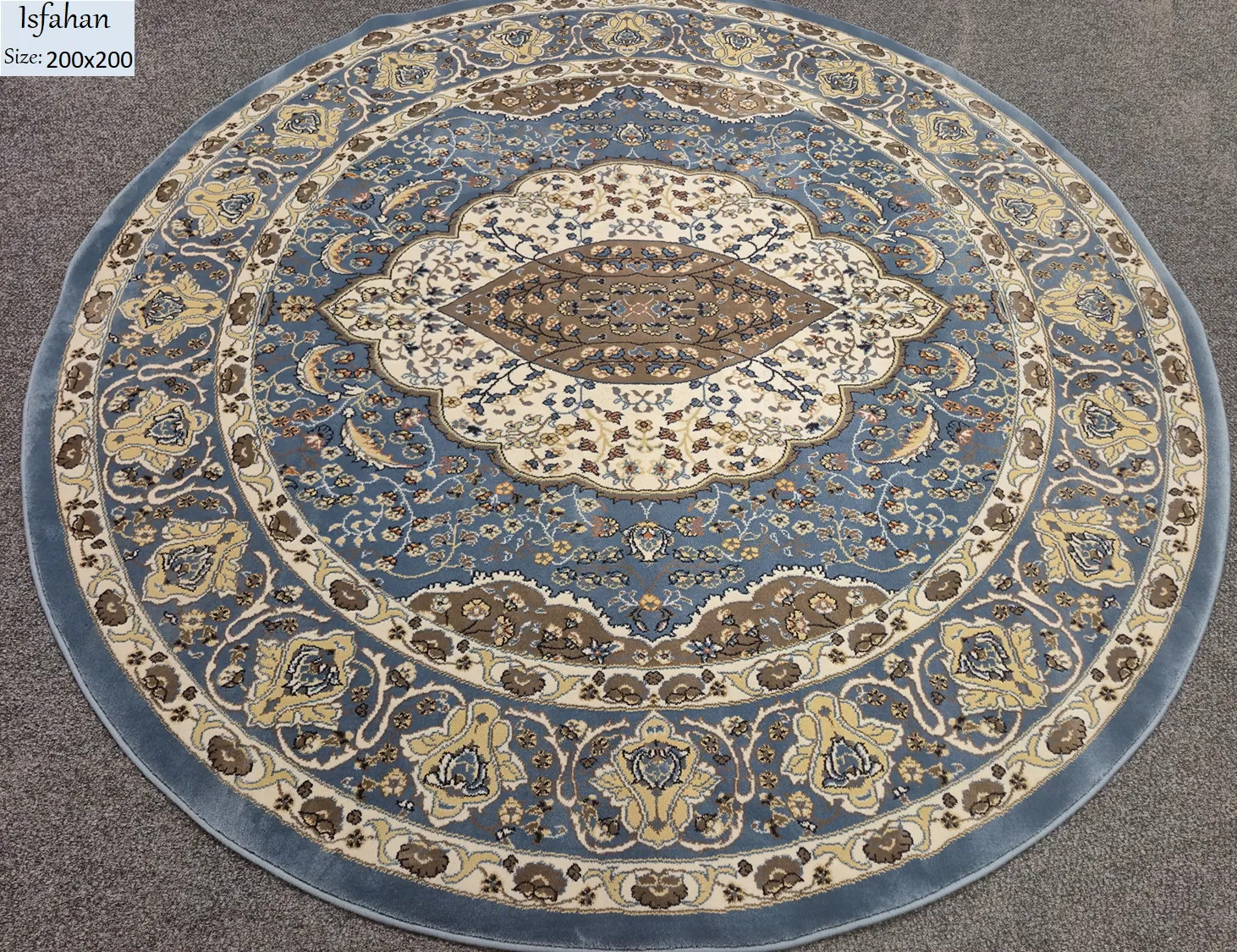 Persian Isfahan round rug, Size 200 x 200 cm, polyester, machine made.