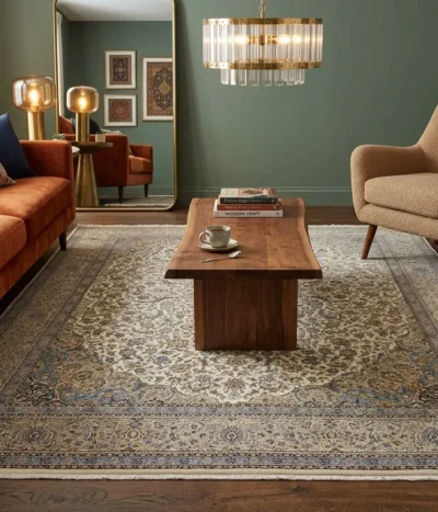 Persian Kashan rug, Size: 400 x 300 cm, light color, 400 knots wool on cotton quality, R15 000 valuation certificate.