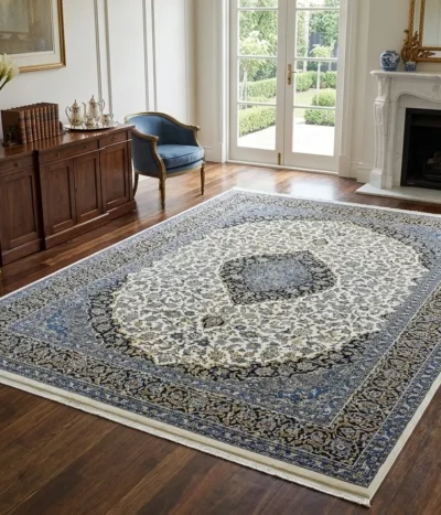 Persian machine made Kashan rug, Size: 300 × 200 cm, floral design.