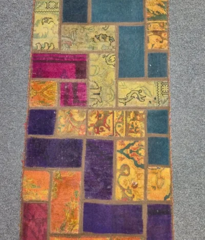 Persian Patchwork rug, Size 148 x 73 cm, vintage hand knotted, natural wool, overdye.