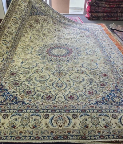 Pre loved handmade Nain rug, Size: 352 x 253 cm, natural wool & vegetable dye, R28 000 valuation certificate & exchange warranty. Imported from Iran.