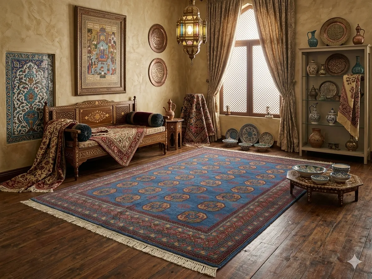 Premium Hand-Knotted Bokhara rug, Size: 343 x 244 cm, featuring the iconic "Tekke Gul" design(Elephant Foot) motif, Crafted from premium wool with a lustrous finish.