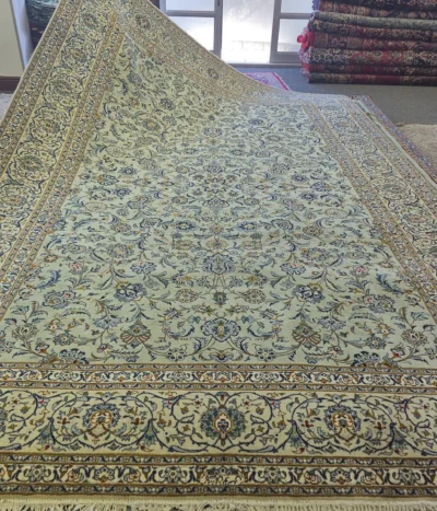 Premium sage Nain carpet, Size: 390x260 cm, very fine hand knotted by natural wool & vegetable dye, signed by artist, R50 000 valuation certificate.