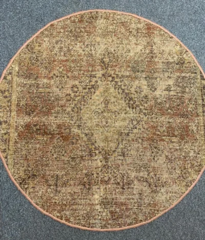 Round vintage Tabriz rug, Size: 128 x 128 cm, hand knotted by natural wool.
