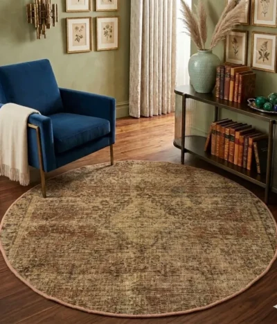 Round vintage Tabriz rug, Size: 128 x 128 cm, hand knotted by natural wool.