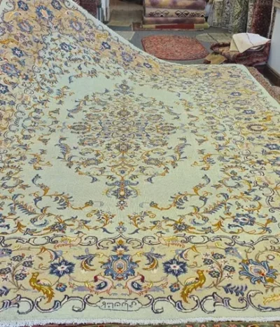 Sage Garden of Heaven Kashan rug, Size: 350 x 255 cm, fine Hand woven Signature rug, natural wool & vegetable dye, R25 000 valuation certificate.