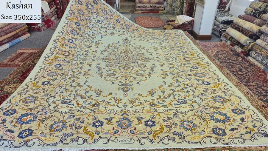 Sage Garden of Heaven Kashan rug, Size: 350 x 255 cm, fine Hand woven Signature rug, natural wool & vegetable dye, R25 000 valuation certificate.