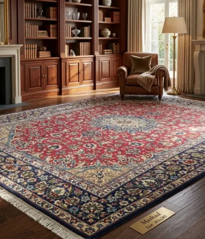 Second-hand Mashad rug, Size: 385x285 cm, Hand knotted by natural wool & vegetable dye. R16 000 valuation certificate & exchange warranty.