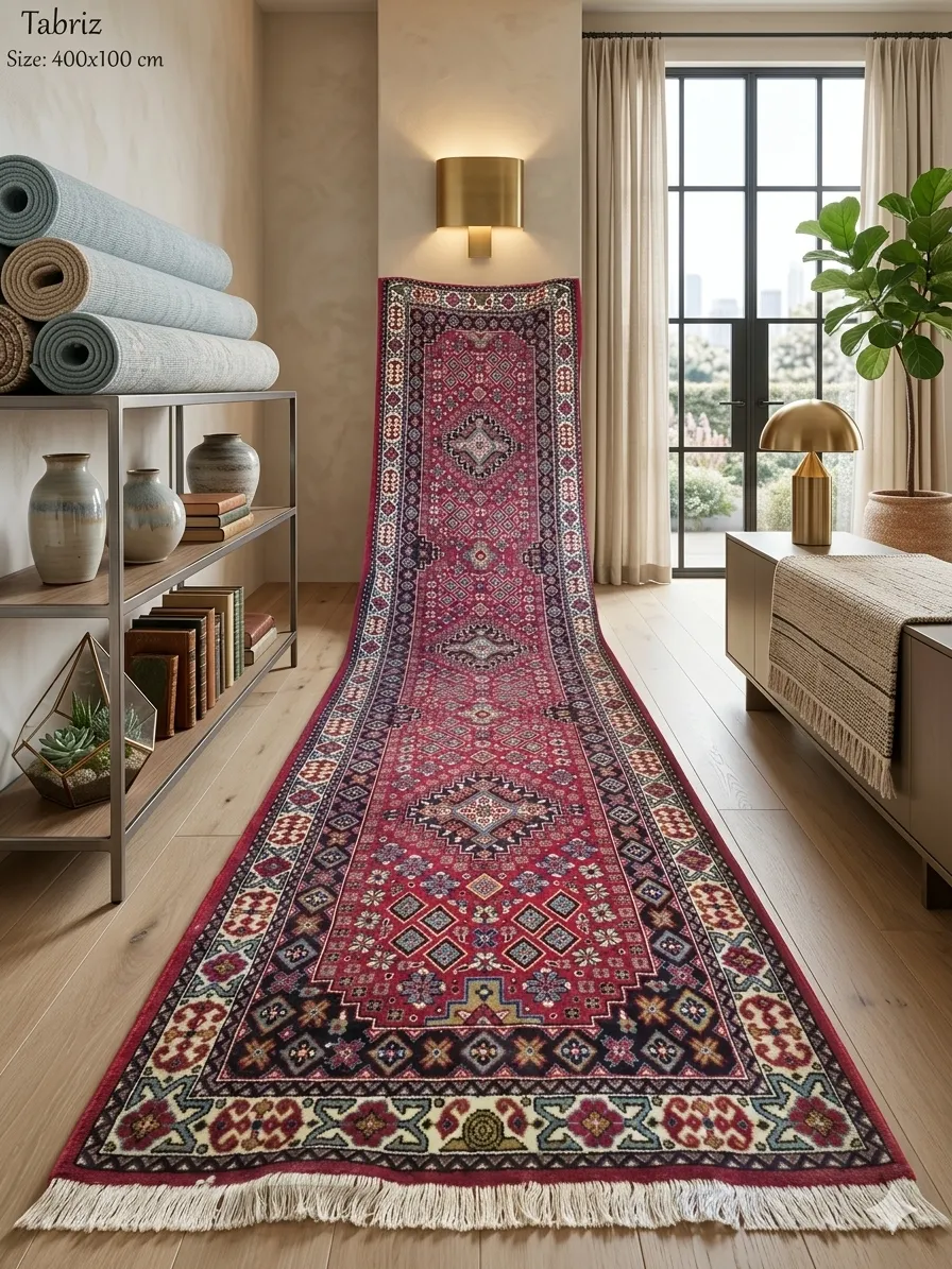 Tabriz Hallway runner, Size: 400 x 100 cm, Heriz pattern, 400 knots wool on cotton quality.