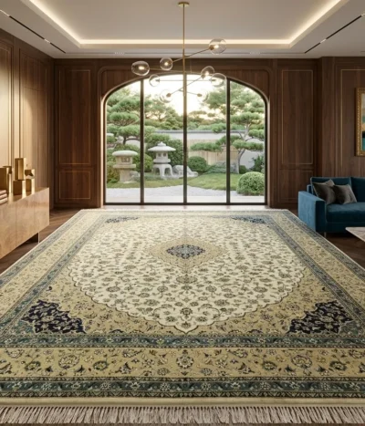 Persian Kashan carpet, Size: 400 x 300 cm, light color, 400 knots wool on cotton quality, R13 000 valuation certificate.