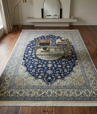 Machine Made Nain carpet, Size: 300 x 200 cm, Navy blue, Polyester, 700 reed Quality.