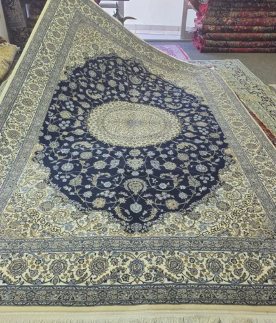 Machine Made Nain carpet, Size: 300 x 200 cm, Navy blue, Polyester, 700 reed Quality.