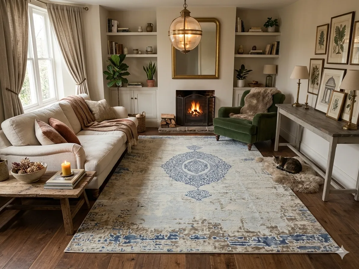 Turkish Modern distressed rug, Size: 400 x 300 cm, Polyester, Machine made.