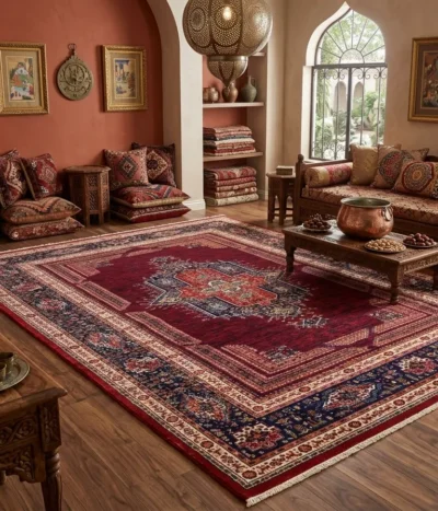 Persian machine made carpet, Baluch design, Size: 400 x 300 cm, 300 knots Polyester quality.