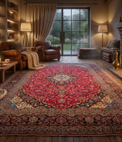  Second hand Persian Kashan, Size: 400×300 cm, hand knotted by natural wool & vegetable dye,  R12 000 valuation certificate.