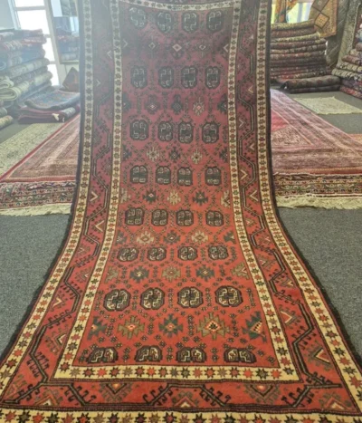 Vintage Torkaman hallway runner, Size: 292 x 128 cm, hand-knotted by natural wool, vegetable dye & nomadic weaving technique.
