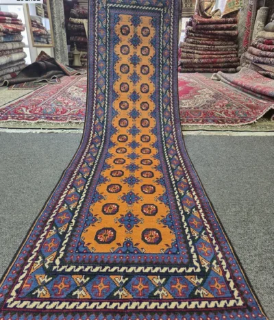 Afghan Akche hand knotted runner, Size: 291 x 82 cm, fine quality natural wool & vegetable dye.