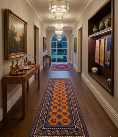 Afghan Akche hand knotted runner, Size: 291 x 82 cm, fine quality natural wool & vegetable dye.