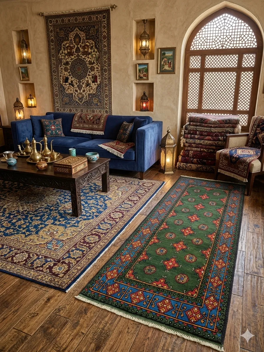Handmade Bokhara Hallway runner, Size: 245 x 85 cm, deep forest green featuring traditional tribal patterns, High-quality wool.
