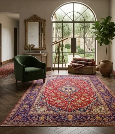 Pre-loved Hand-knotted Persian Kashan rug, Size: 323 x 193 cm, natural wool & vegetable dye, R14 000 valuation certificate.