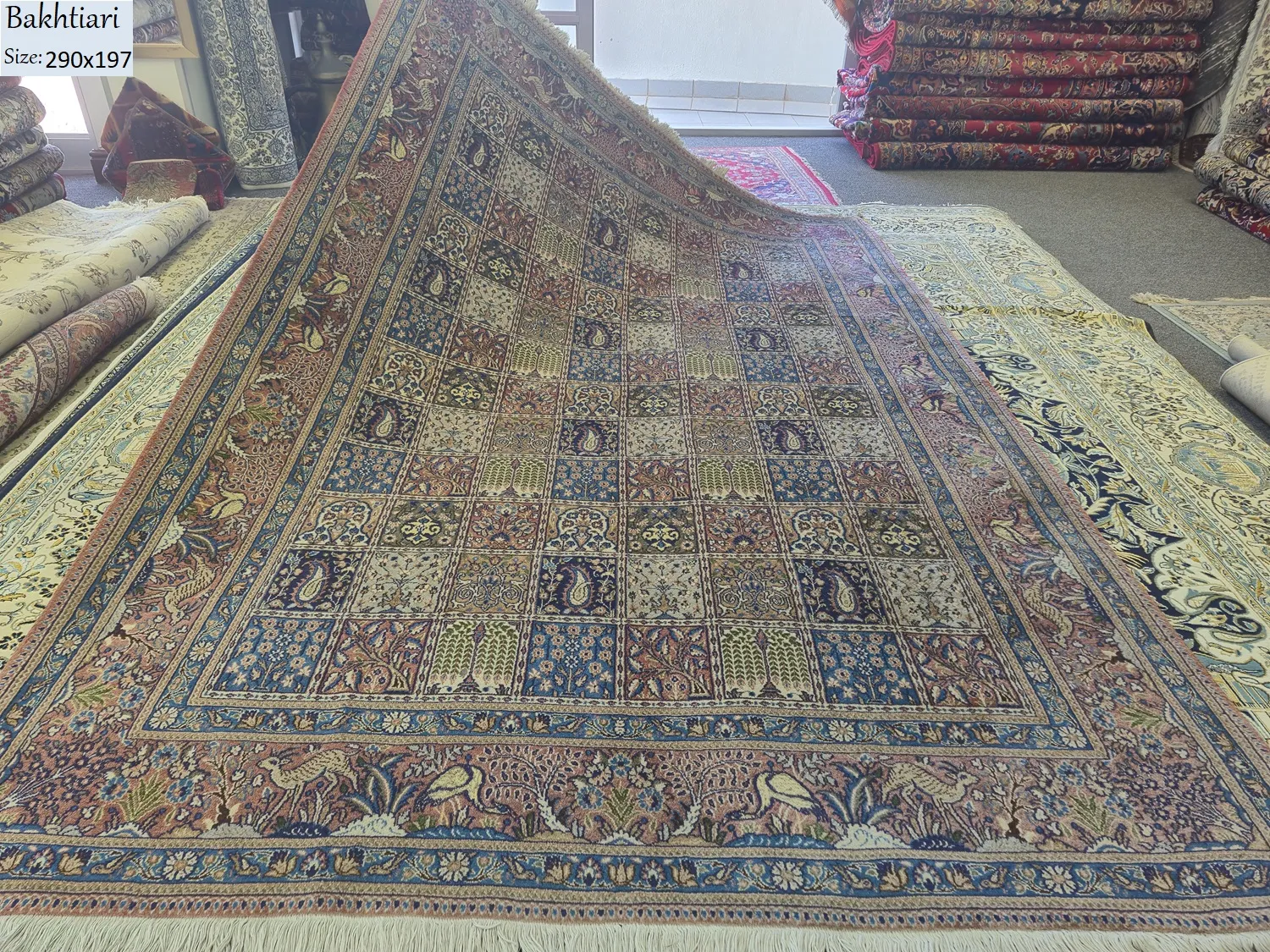 Persian Pictorial "Kheshti" rug, Size: 290 x 197 cm, Each block tells a story of ancient Persia, vey fine hand knotted silk on wool with cotton foundation.