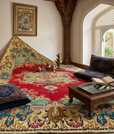 Hand-Knotted Antique Kerman rug, Size: 350 x 235 cm, wool on cotton foundation. around 60 years old, small patch on top right corner.