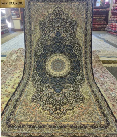 Fine floral Qum rug, Size: 200 x 100 cm, 1500 knots silk thread quality.