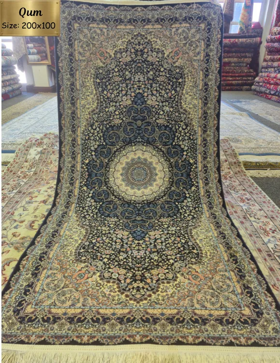 Fine floral Qum rug, Size: 200 x 100 cm, 1500 knots silk thread quality.
