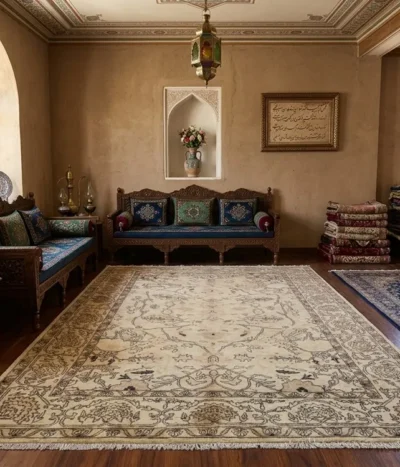 Antique hand-knotted Chobi carpet, Size: 266 x 179 cm, Golden classic Ziegler design crafted with hand-spun wool & natural, earth-toned dyes.