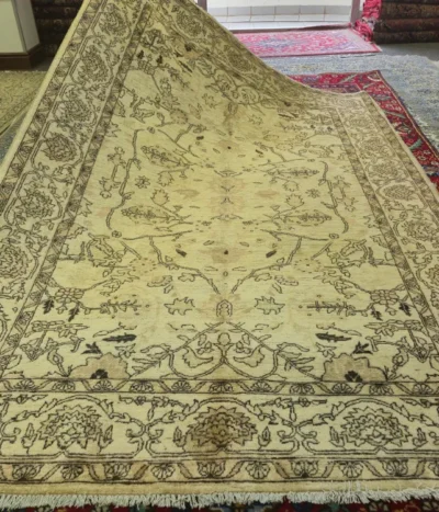 Antique hand-knotted Chobi carpet, Size: 266 x 179 cm, Golden classic Ziegler design crafted with hand-spun wool & natural, earth-toned dyes.